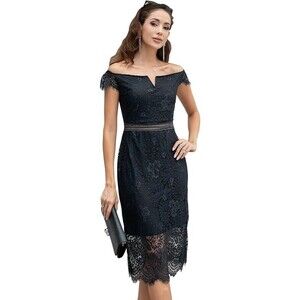 Womens Black Lace Midi Dress XL Floral Off Shoulder Classic Elegant